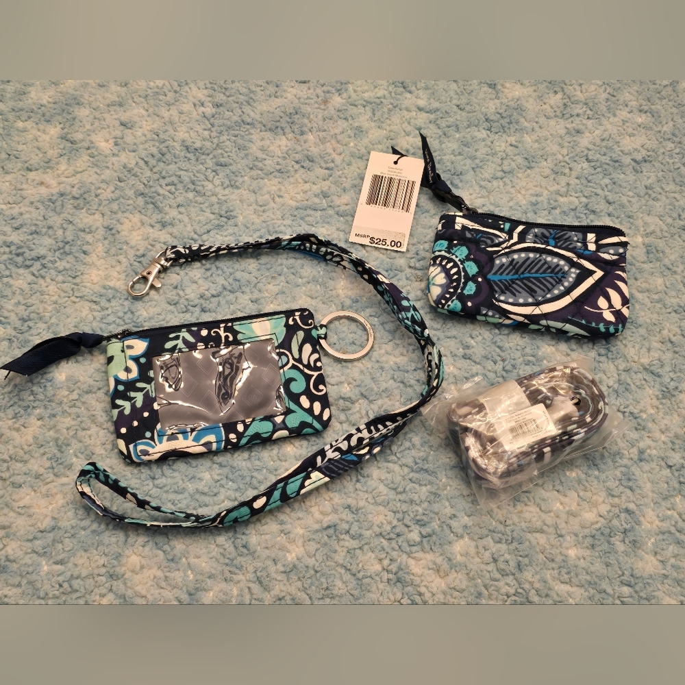 Bundle, 4-Piece Vera Bradley "Blue Island Medallion", 2 Lanyards & 2 Pouches